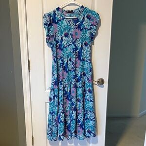 Floral Midi Dress in Blue and Purple